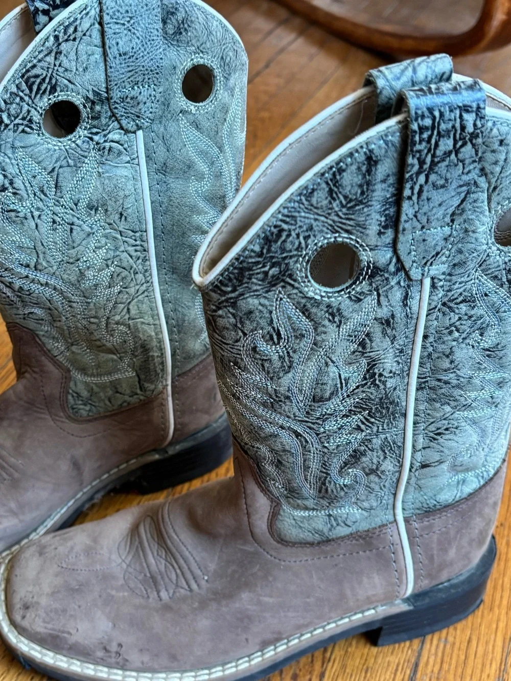 Old West Brown and Teal Kids Western Pull-On Boots